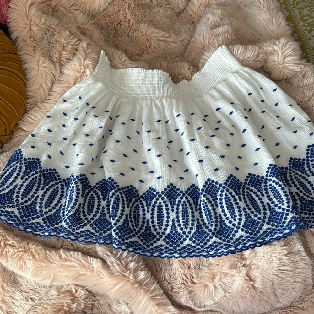 Jcrew elastic waist white with blue embroidery gauze skirt. Brand new with tags. - Picture 2 of 8
